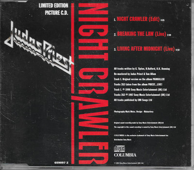JUDAS PRIEST - Night crawler (PICTURE DISC) CD SINGLE 3TR Heavy Metal 1993