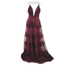Windsor Morgan Womens Small Burgundy Velvet Burnout Flocked Whimsigoth Fairycore