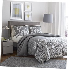 - Duvet Cover Set, 100 Soft  Reversible Cotton Bedding Queen Branches Grey