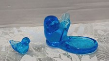 Vintage Art Glass Blue Birds of Happiness Signed Leo Ward 1987 and 1988