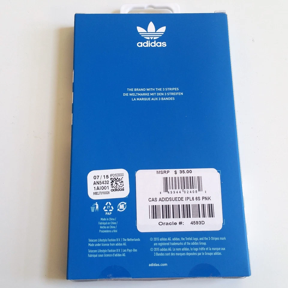 Capa Adidas Vintage Camurça Moldada iPhone 6 Plus 6s Plus Rosa/Branca Nova Fabricante de Equipamento Original - Imagem 4 de 4