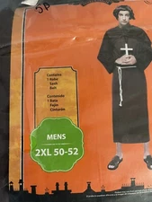 Men's Halloween Costume Priest Black Robe & Cross Necklace 2XL 50 - 52