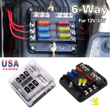 6 WAY Car Boot Power Distribution Blade Fuse Holder Box Panel Board 12V/24V