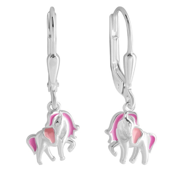 Pferde Pony MäDchen Ohrringe Kinder OhrhäNger Rosa Farbig HäNger Echt Silber 925-image