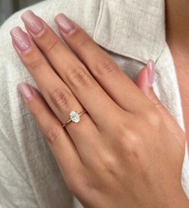 Authentic Minimalist Solitaire Silver Moissanite Engagement Ring,Thin Oval Cut Ring