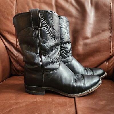 JUSTIN Black Western Dress Boots, point toe, Men
