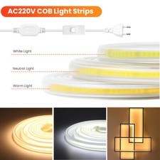 COB LED Streifen Leiste Band Strip 220V Lichterkette Lichtschlauch Selbstklebend