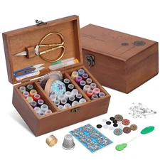 Sewing Tool Kit with Retro Wooden Box Hand Sewing Tool Kit for Adult Beginners