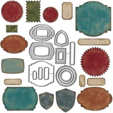 17Pcs Label Cutting Dies,Tags Banner Die Cuts Metal Embossing Stencils Template