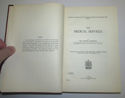 MACPHAIL, Andrew. MEDICAL SERVICES Canadian Forces in the Great War. 1925 - Imagen 2 de 5