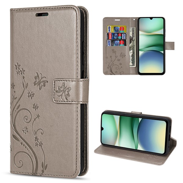 Handy Tasche FüR Xiaomi Redmi A5 HandyhüLle Blumen HüLle Wallet Flip Case Grau-image