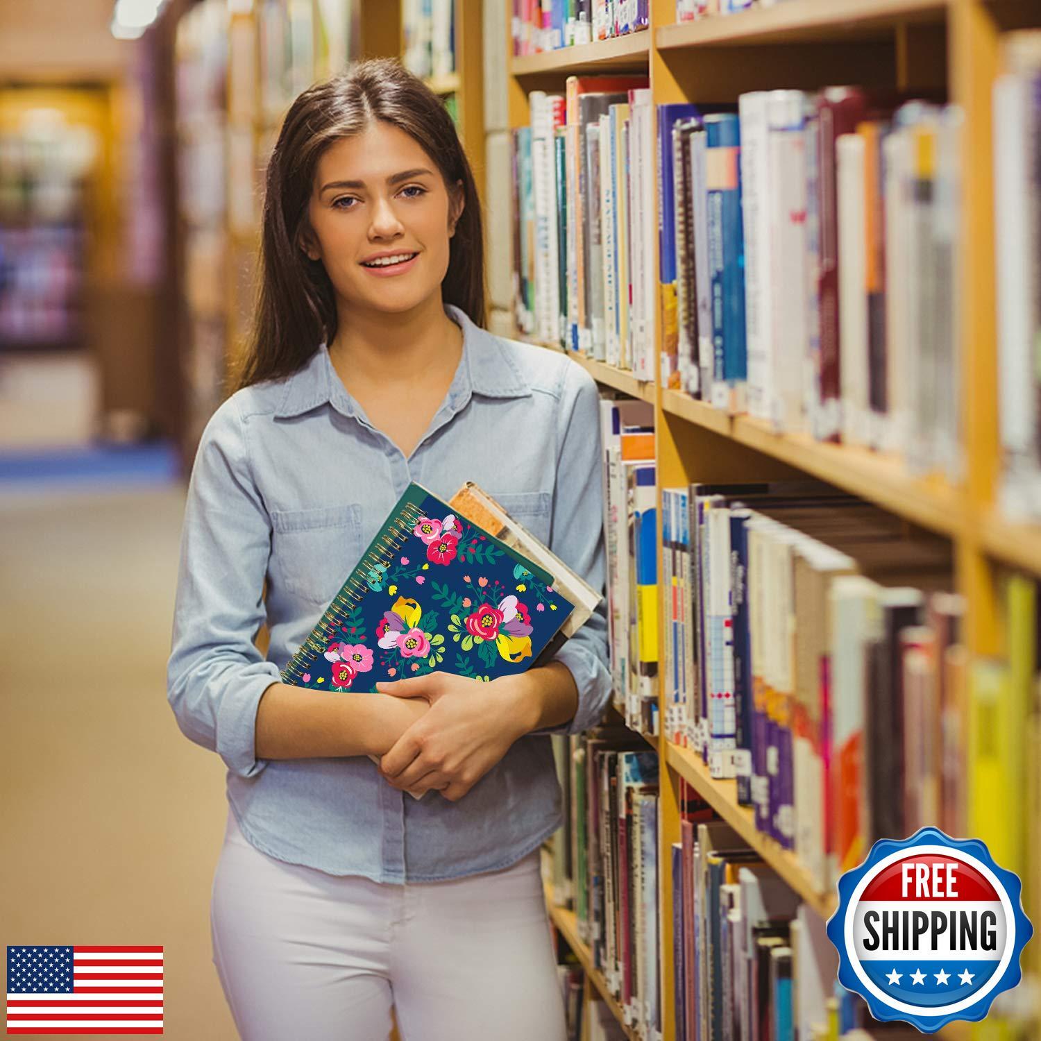 XYark Lined Notebook Spiral, A5 Flower College Ruled Journals Bulk, 100GSM Th