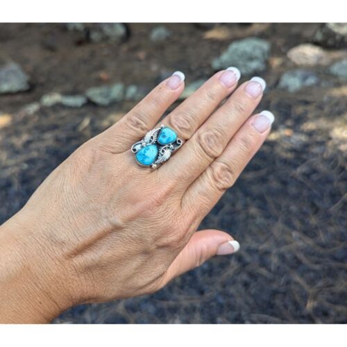 Navajo Kingman Turquoise Ring Sterling Silver Handmade Jewelry Sz 7.75US** - Picture 4 of 8