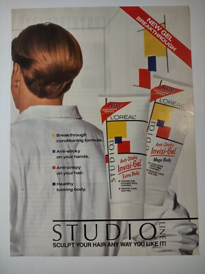 Loreal Studio Line Invisigel Extra Body Vintage 1990s Print Ad