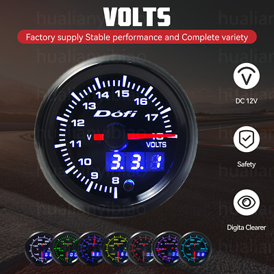 2'' 52mm Digital&Pointer 7 Color LED Car 8-18V Volt Meter Voltmeter Voltage Gauge