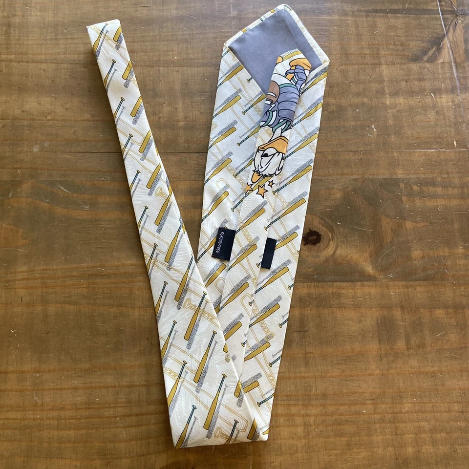 Corbata de Colección Años 90 Disney Mickey Ilimitado Pato Donald Béisbol Cuello Receptor-Marfil Foto 4 de 4