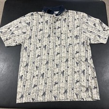 Vintage Penguin Polo Shirt Mens Medium All Over Print Golf Short Sleeve