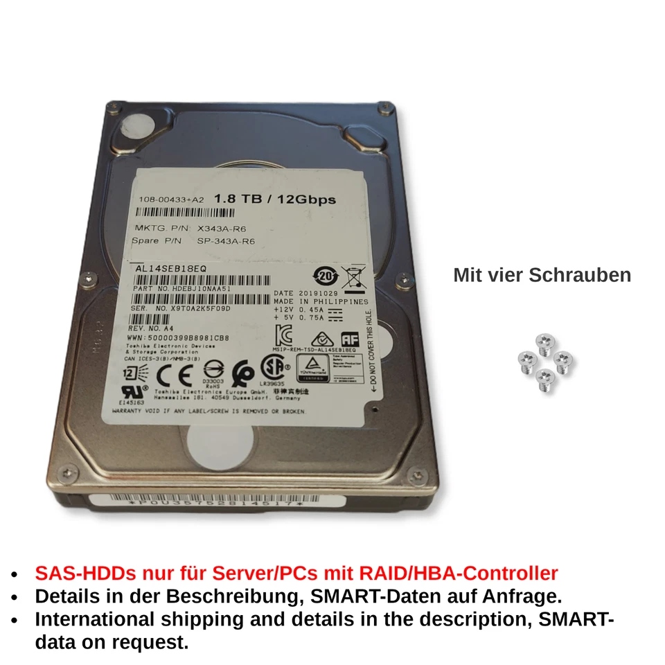 HDDs SAS Toshiba 1,8TB 10,5K 12Gbps 128MB 2,5" AL14SEB18EQ
