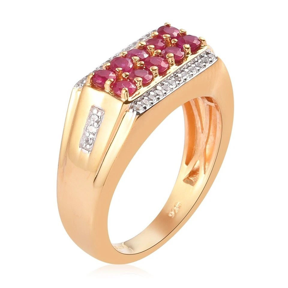 anillo rubí creado en laboratorio para hombre, anillo de plata chapado en oro para hombre, anillo de compromiso para hombre Foto 4 de 4