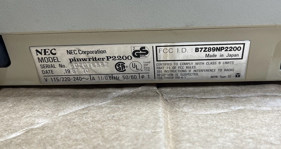 NEC Pinwriter Dot Matrix Printer P2200 w/ Cables ~ Powers On - Image 3 of 4