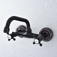 Oil Rubbed Brass Dual Handle Wall Mount Bathtoom Basin Sink Swivel Faucet Gsf743