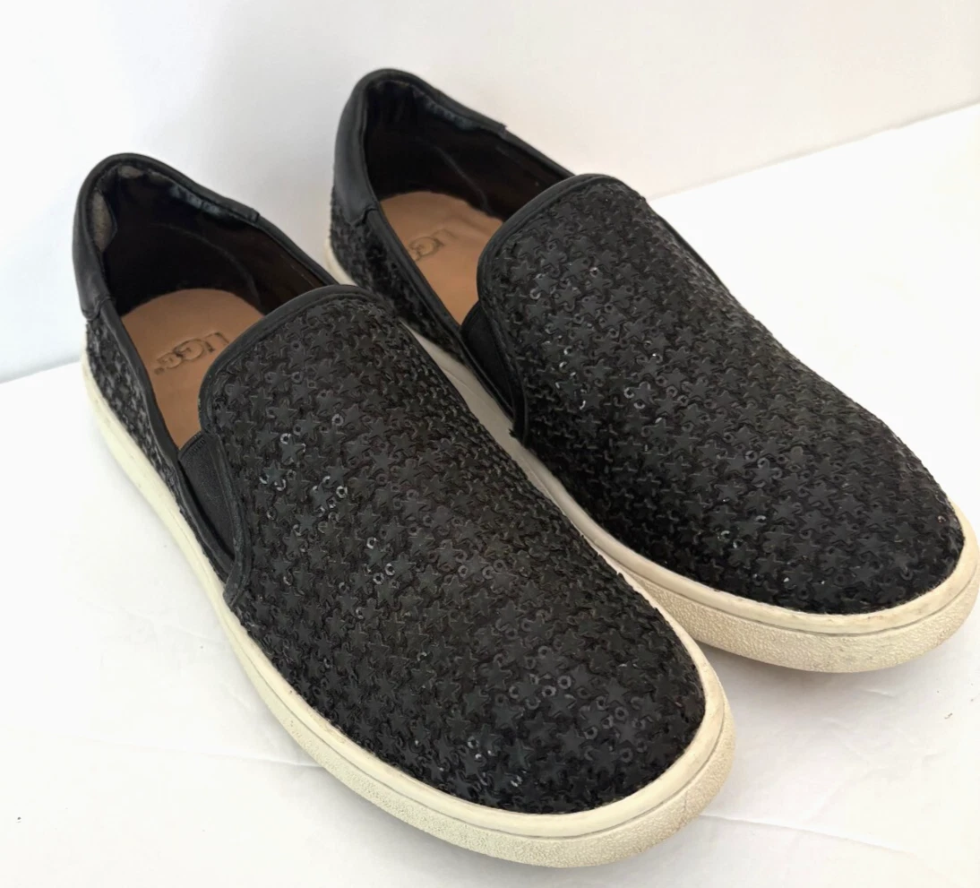 Scarpe UGG donna taglia 7 5 mocassini neri stelle e paillettes scintillanti slip on