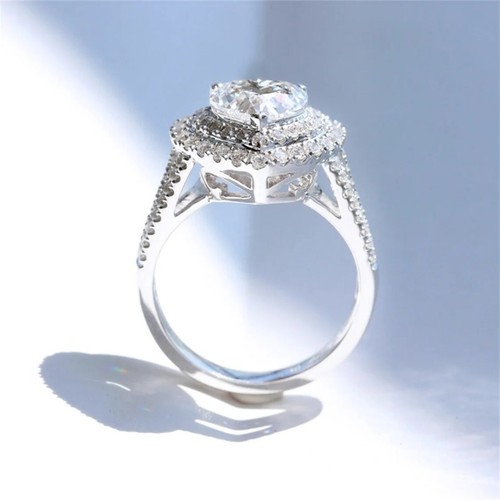 Double Halo Double Band Sterling Silver Heart Cut Moissanite Engagement Ring - Bild 4 von 7