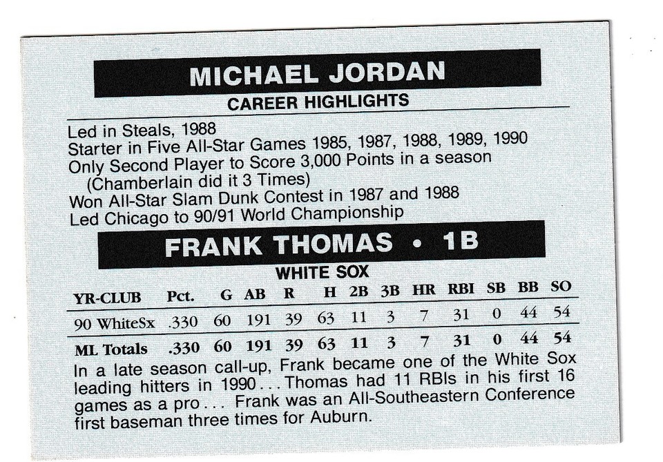 Michael Jordan & Frank Thomas 1991 Major League Prospects ML Baseball