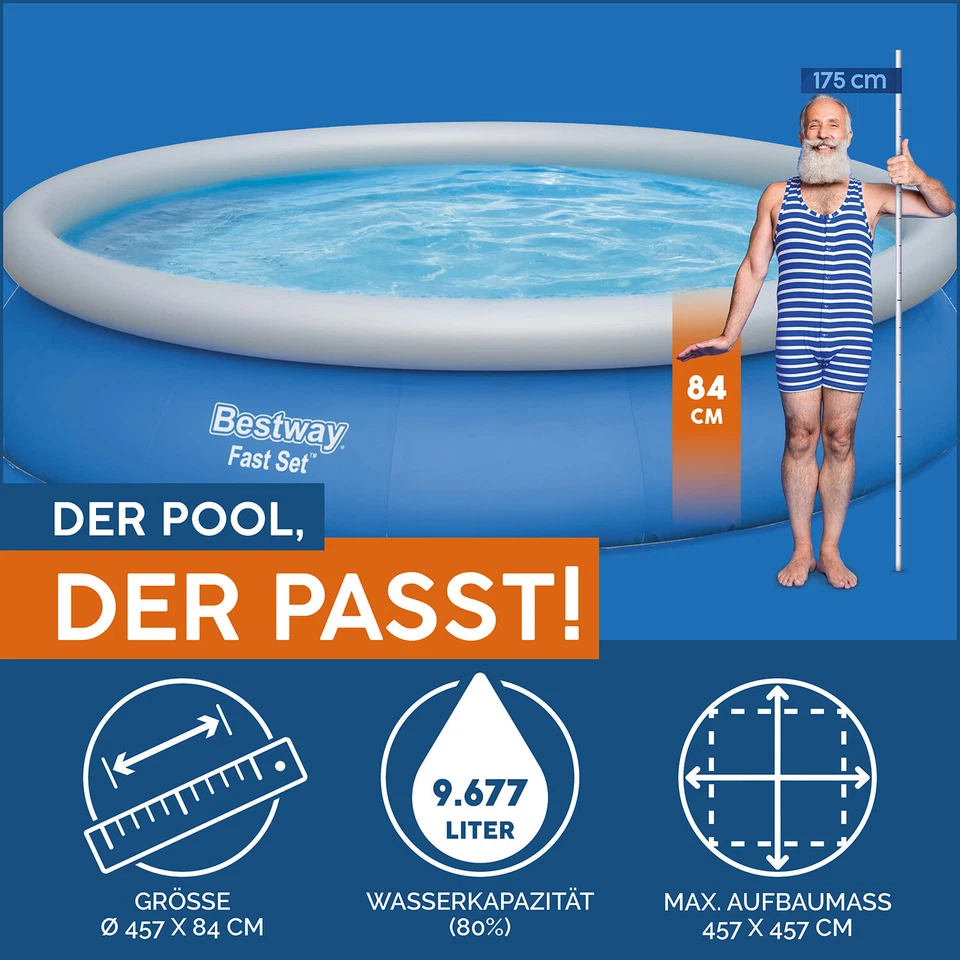 Aufstellpool robuster Gartenpool Frame Pool mit Filterpumpe Blau Ø 457 x 84 cm - Bild 3 von 4