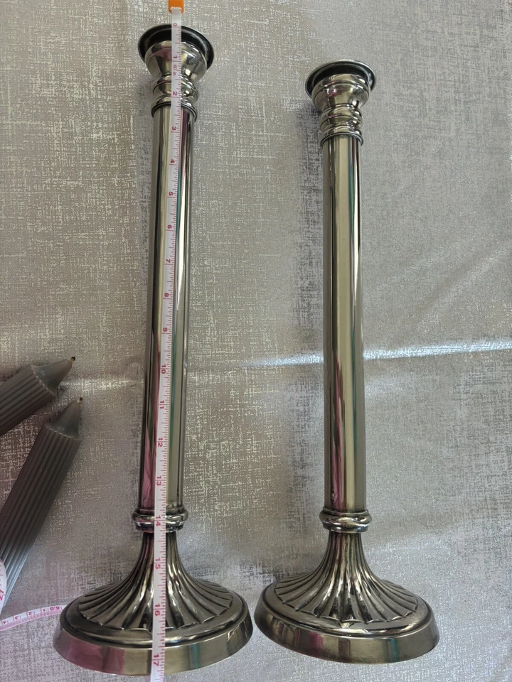 "Par de candelabros de flauta enchapados en plata real de 17"" de alto hechos en la India" Foto 4 de 4