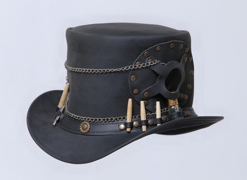 Steampunk Leather Top Hat Bike Gothic, special design Hat cowboy style, Handmade - Picture 2 of 3