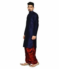 Men NAVY BLUE Kurta with Maroon Dhoti  Indian Ethenic wear New cream color
