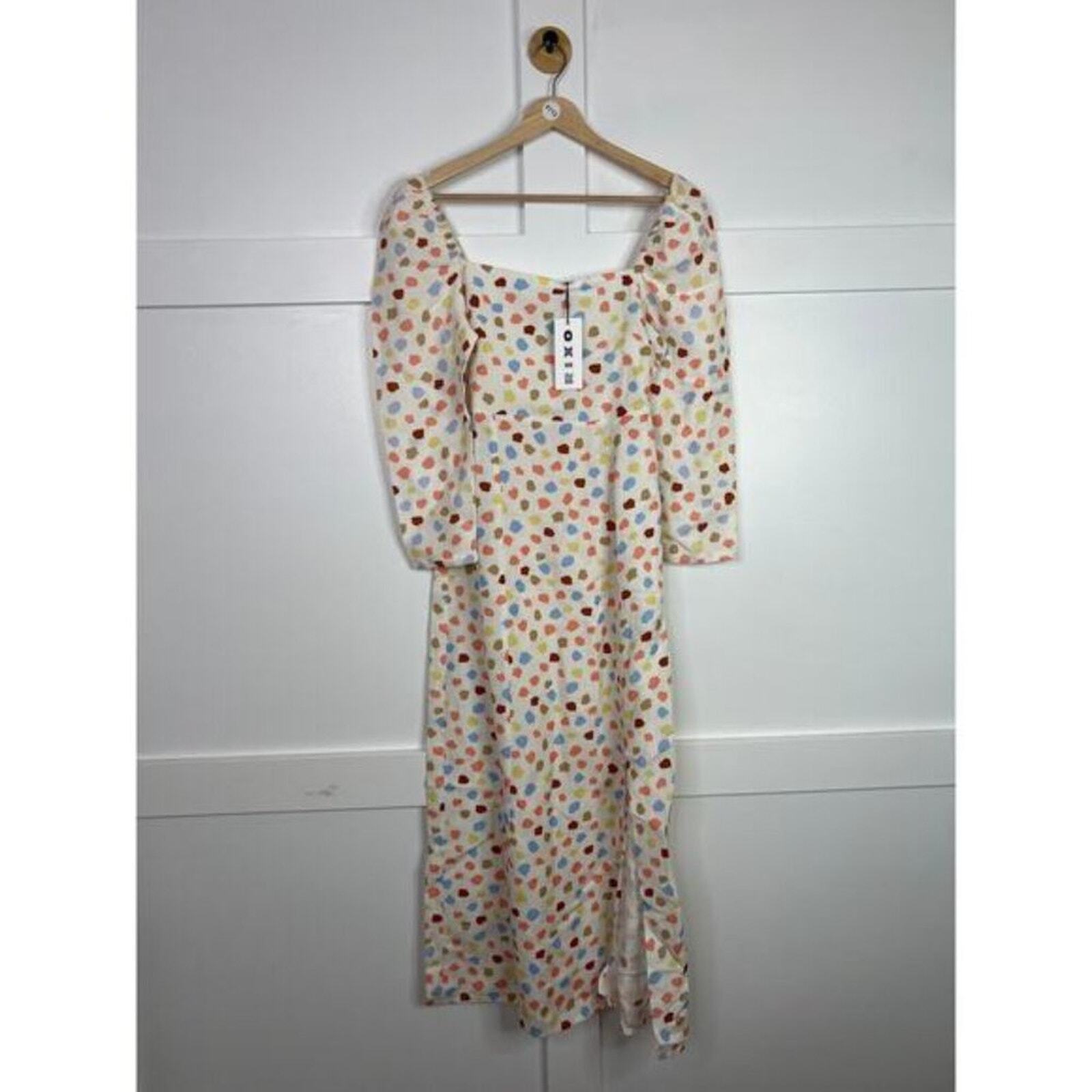 NWT Rixo Long Sleeve Square Neck Smocked Hattie Midi Dress Multi Spaced Tulip image 2