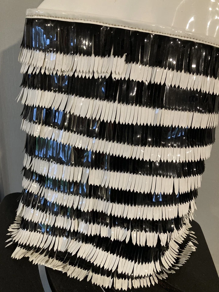 60’s 70's Disco Flower Power MOD Handbag Purse Black White Fringe Vinyl AMAZING - Image 3 of 4