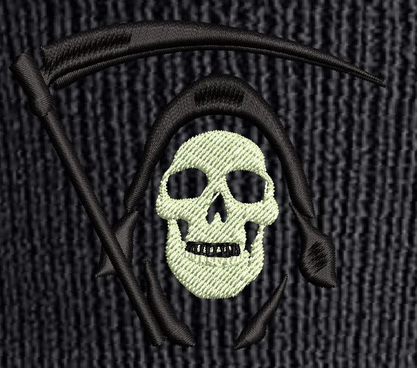 Grim Reaper Embroidered Adult Beanie Hat Glow in Dark Scull. Option to add text. - Image 3 of 4