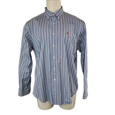 #ad Polo Ralph Lauren Shirt Men XL Striped Classic Fit Long Sleeve Blue 383 $11.69