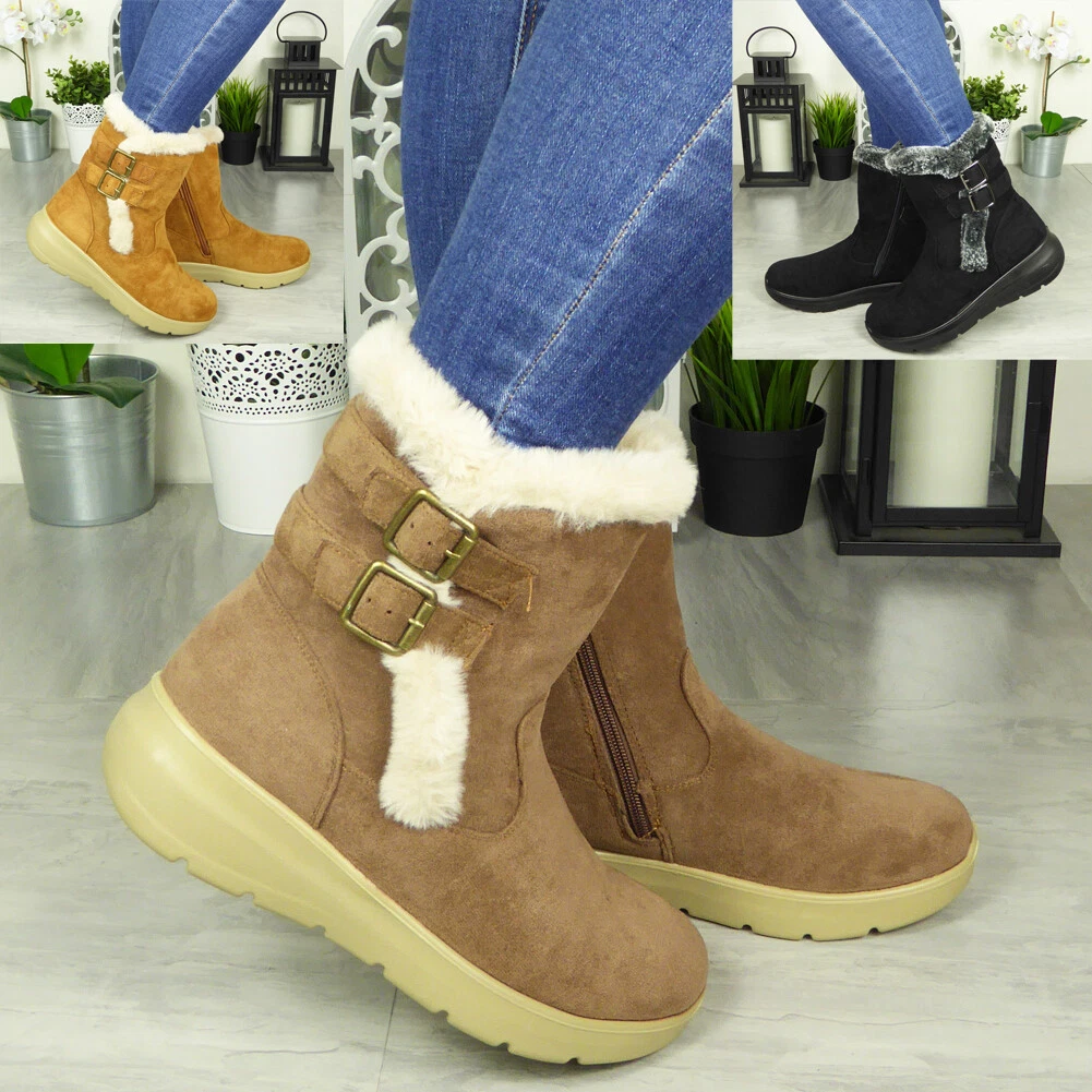 Winter Boots Shoes Ladies Buckle Snow Warm Fleece Lined Comfy Casual Womens  Size