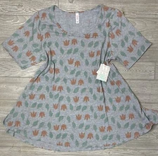 NWT Vintage LuLaRoe 2XL Perfect T Gray Red and Green Floral Tulip Flowers