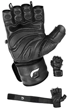 Elite Gym Gloves Body Building  Weight Lifting Workout Exercise Wraps  Black