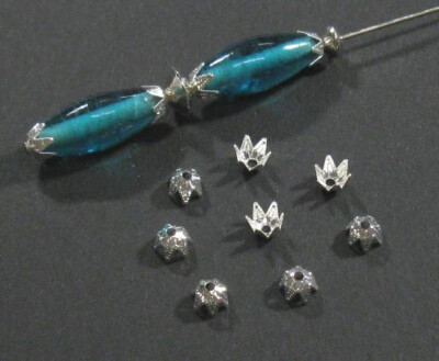 50 Stk. Perlenkappen Messing Silber 6x4mm filigran Kappen PerlkappenvDIY Schmuck