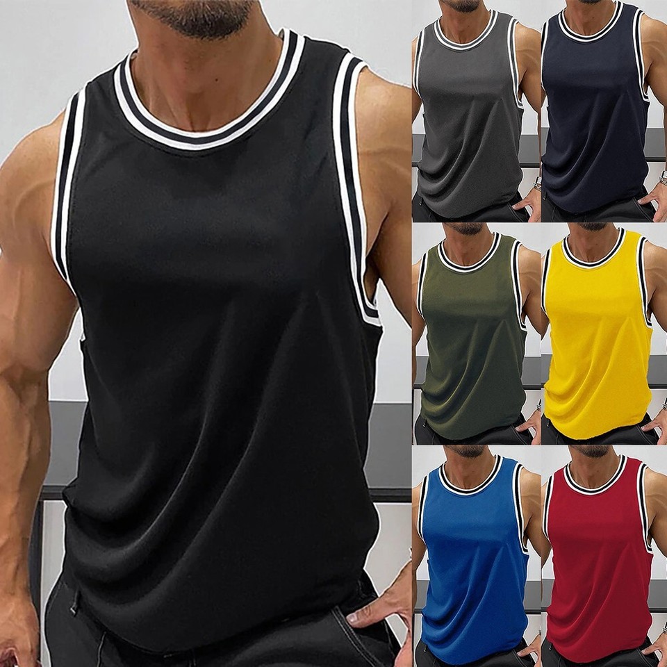US Size Summer Sleeveless Vest Tank Tops for Men Sports Gym Muscle T