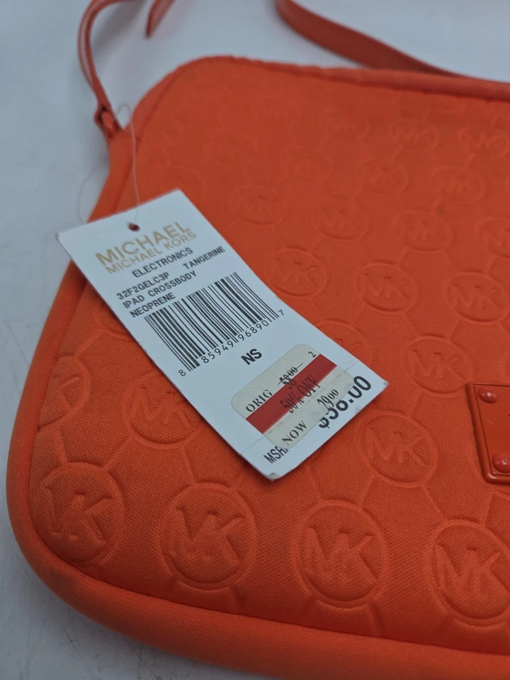 Michael Kors Embossed Soft Neoprene iPad Tablet Crossbody Bag Tangerine Orange  - Image 2 of 4
