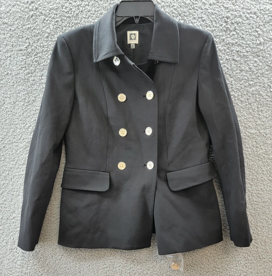 Anne Klein Double-Breasted Pea Coat Blazer Women's 4 Black Button Closure L/S~ - Image 2 of 4