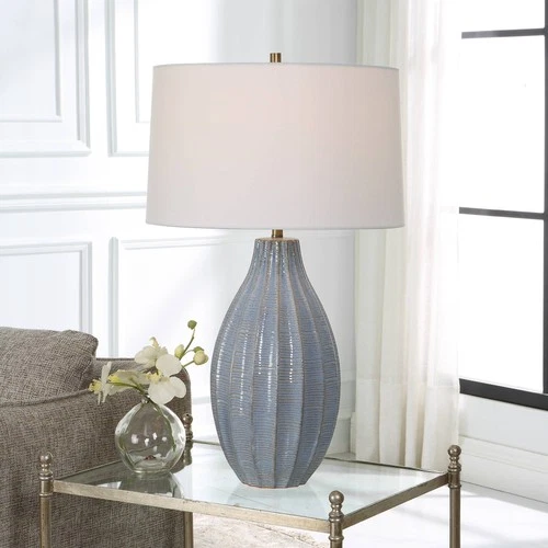 Uttermost Veston 28" Cornflower Blue Glaze Ceramic Vase Table Lamp - Picture 1 of 7