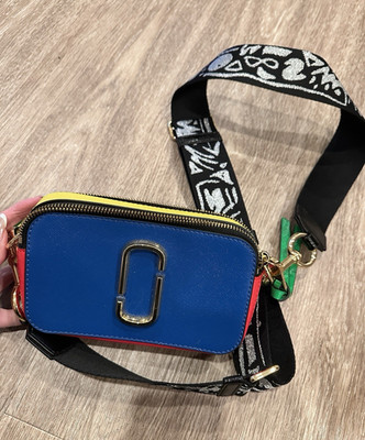 Marc Jacobs Colorblock Crossbody Bag Blue Red Yellow Green Logo Strap Gold