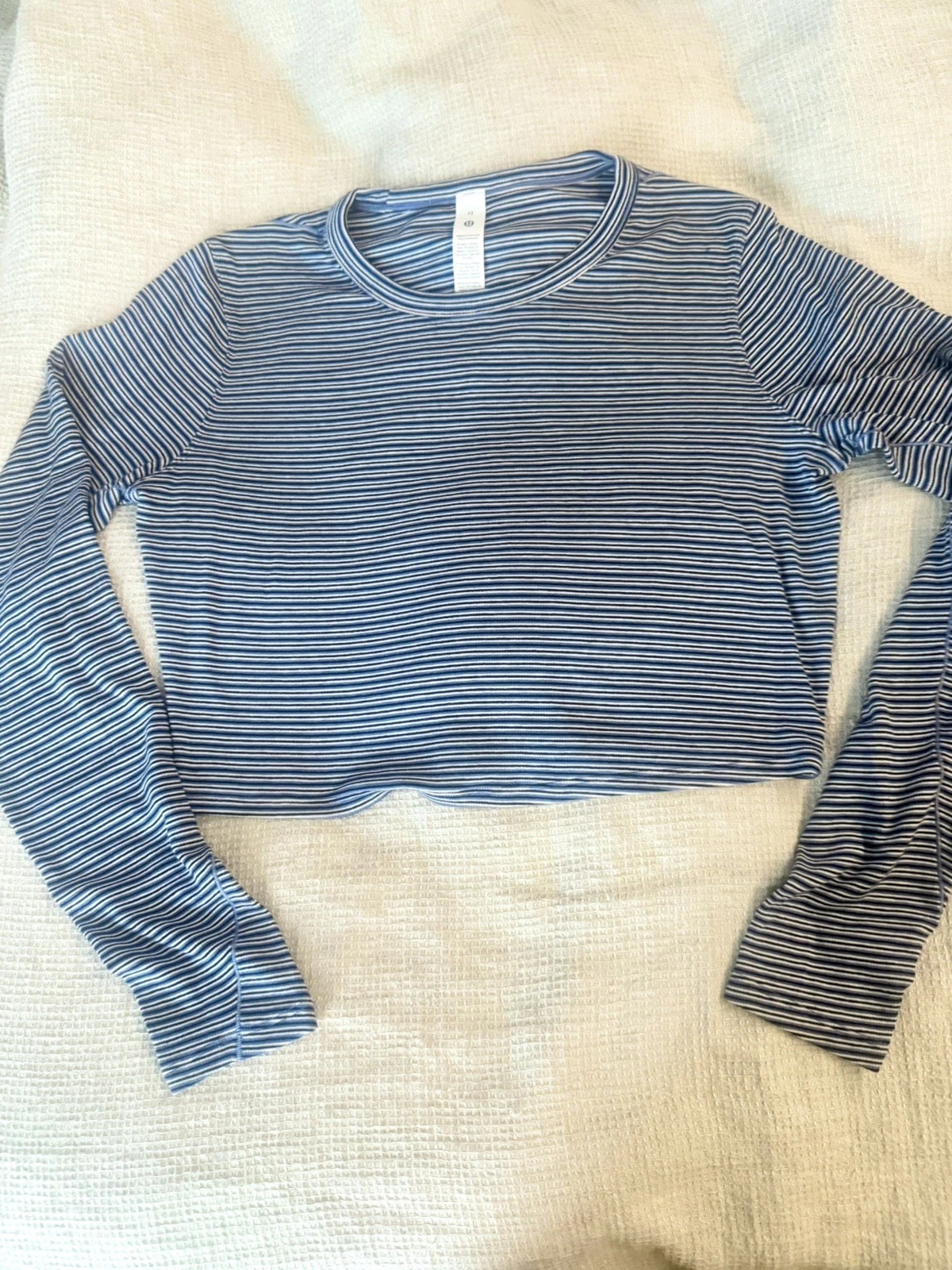 Lululemon Shirt Womens 10 Blue Long Sleeve Crop Top Athletic Gym