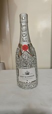 Crushed Diamond Sparkle Bottle Shelf Sitter Ornament Glitter Gift 30cm, Silver