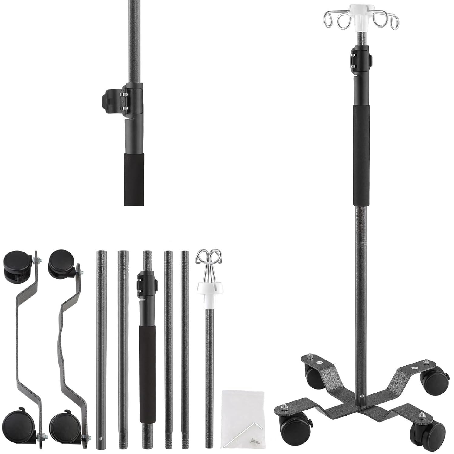 IV Pole With Wheels 47-100In Portable IV Floor Stand With 4 Hooks IV Bag Holder