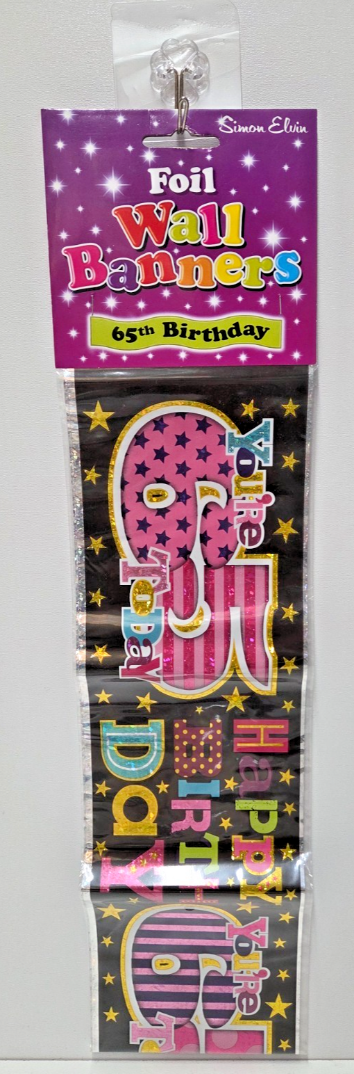Happy 65th Birthday Multicoloured 2.5m foil Banner Party Age 65 Holographic