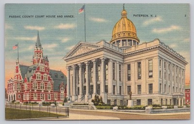 Passaic County Court House & Annex Paterson NJ Linen Postcard Tichnor Bros.